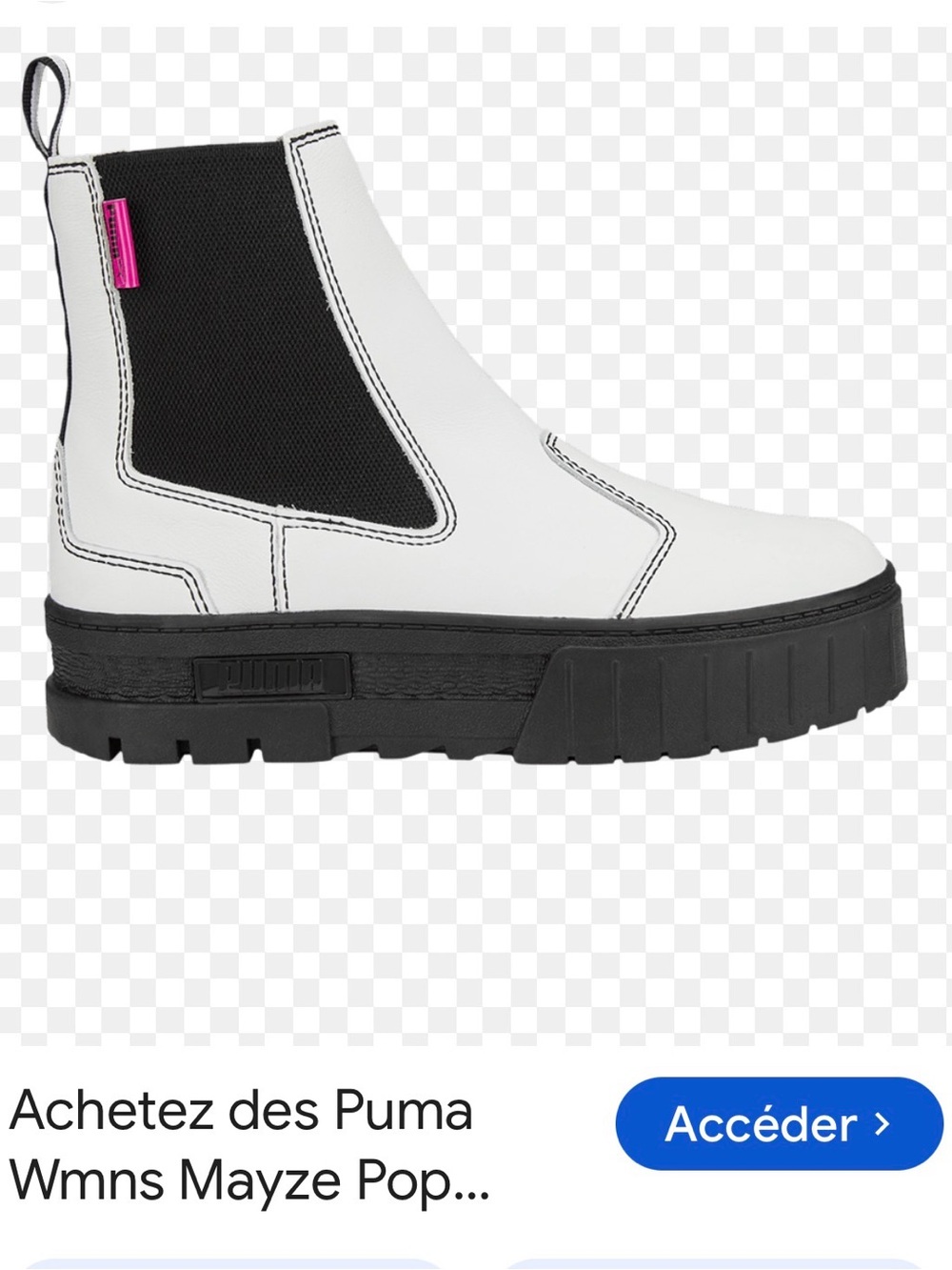 Puma White and Black Chelsea Platform Boot with Pink Tab EUR ~39